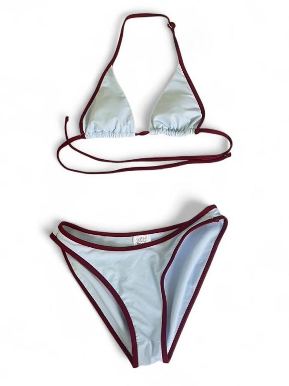 Light Blue Bikini with Burgundy Trim - Triangle Top & Briefs